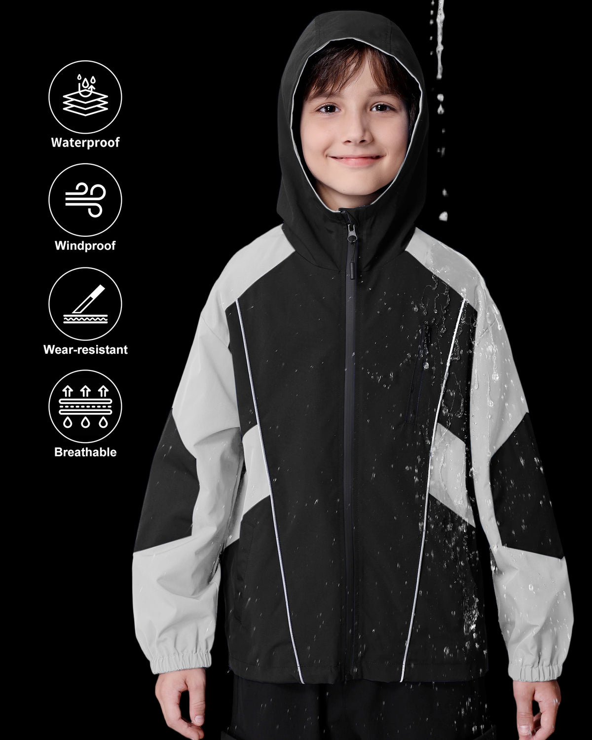 Boys Rain Jacket Waterproof Windbreaker