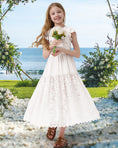 Load image into Gallery viewer, Rolanko Girls Boho Lace Ruffle Sleeve Tiered Flower Maxi Dress with Lining
