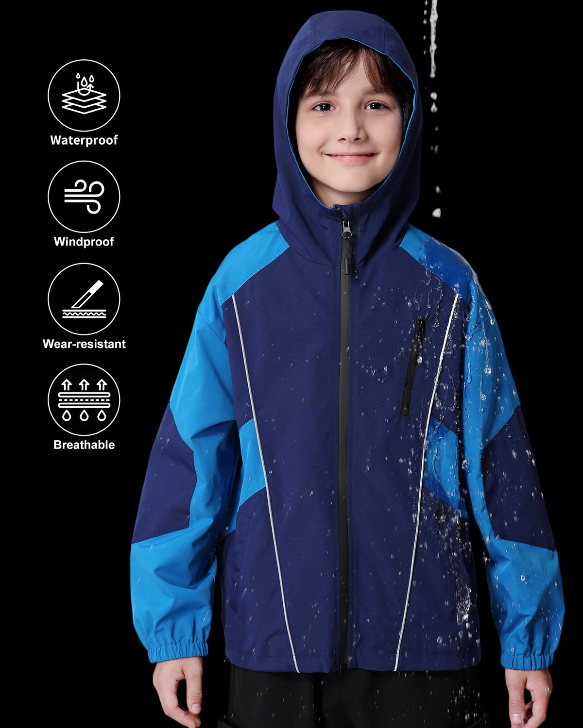 Boys Rain Jacket Waterproof Windbreaker