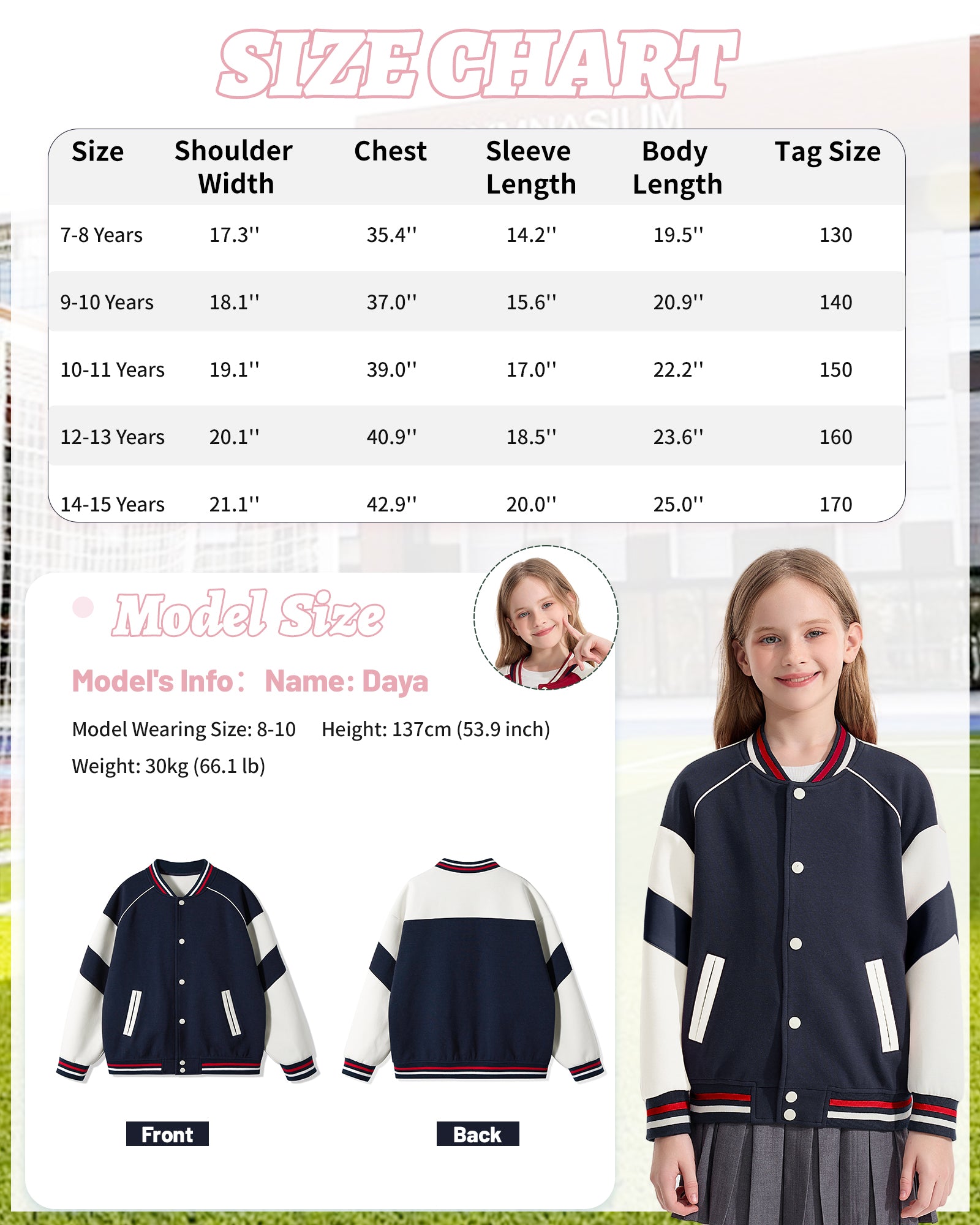 Girls Varsity Jackets Baseball Bomber Color Block Jacket Outwear With Pockets