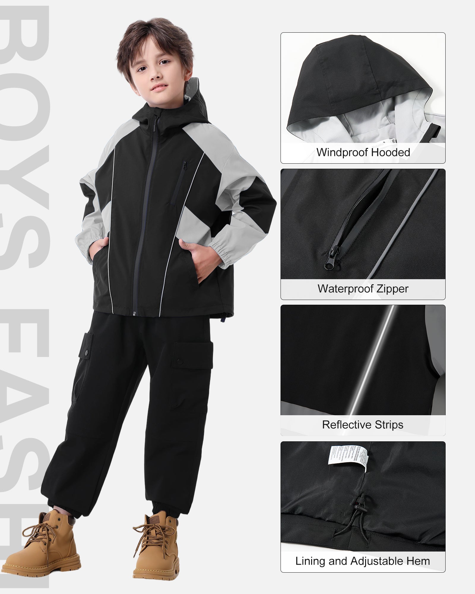 Boys Rain Jacket Waterproof Windbreaker