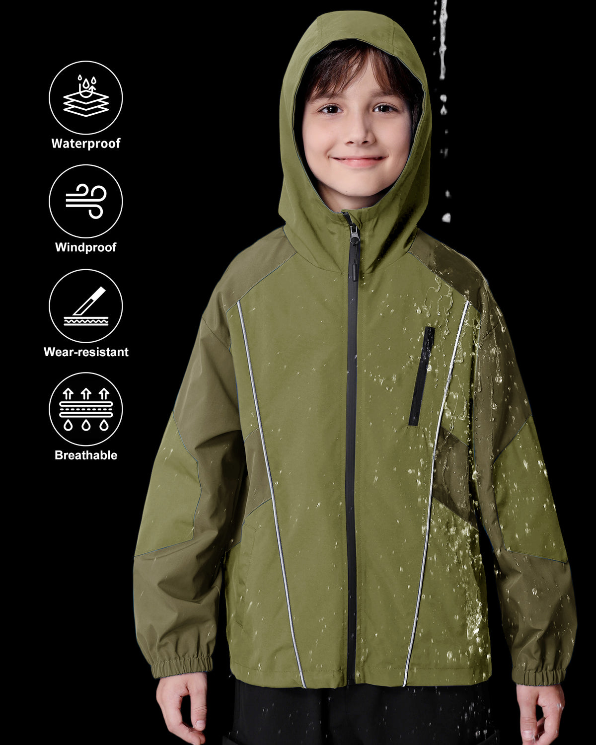 Boys Rain Jacket Waterproof Windbreaker