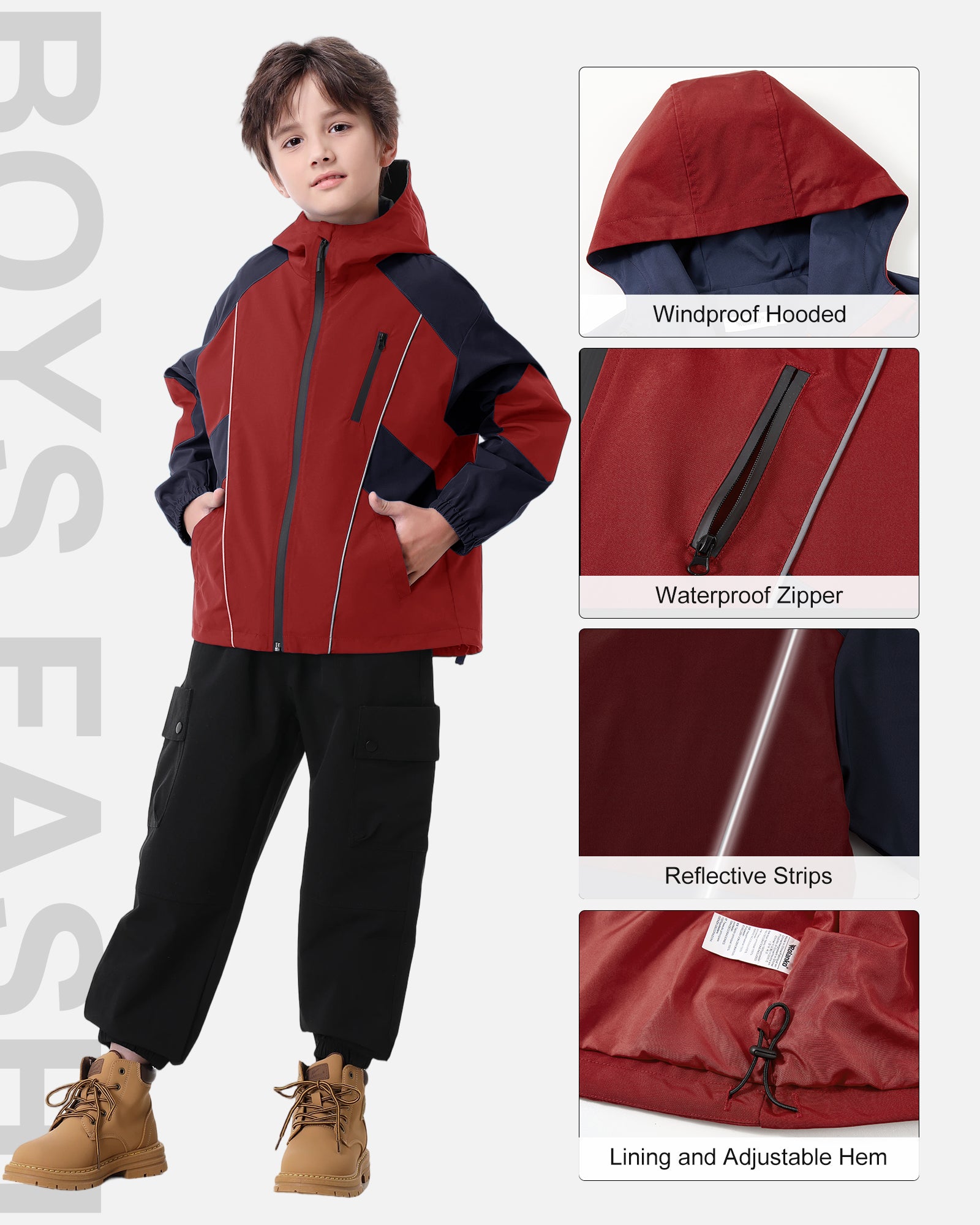 Boys Rain Jacket Waterproof Windbreaker