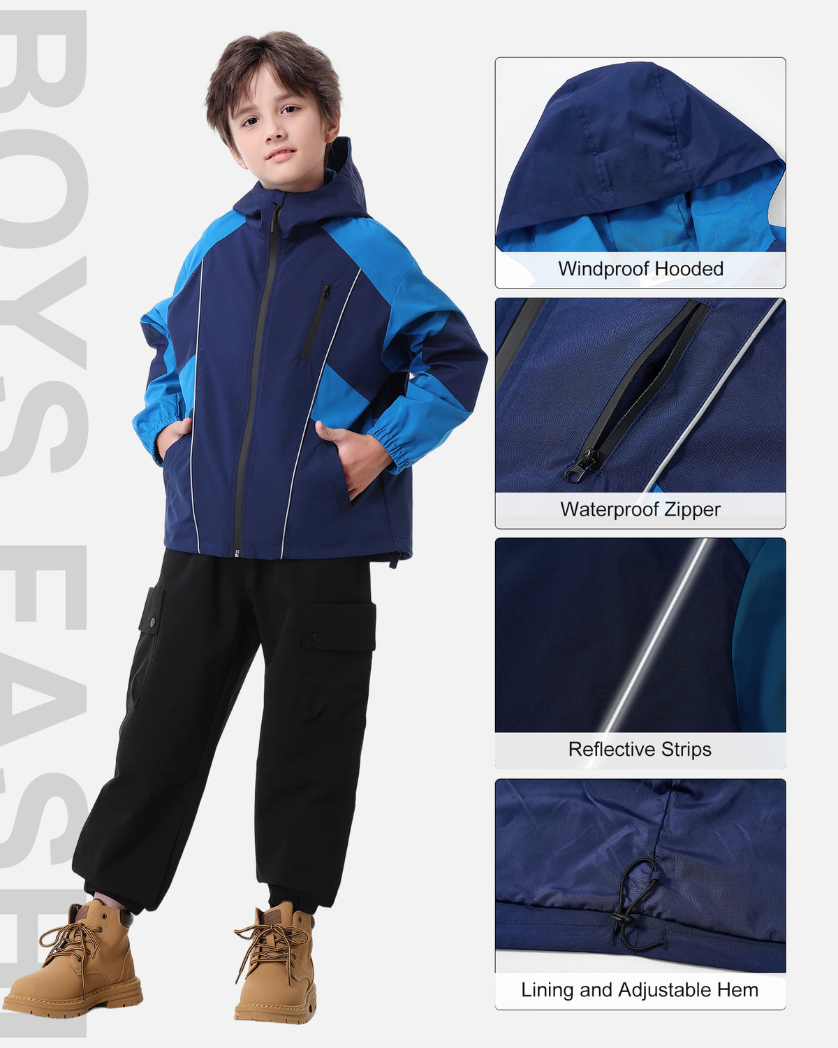 Boys Rain Jacket Waterproof Windbreaker