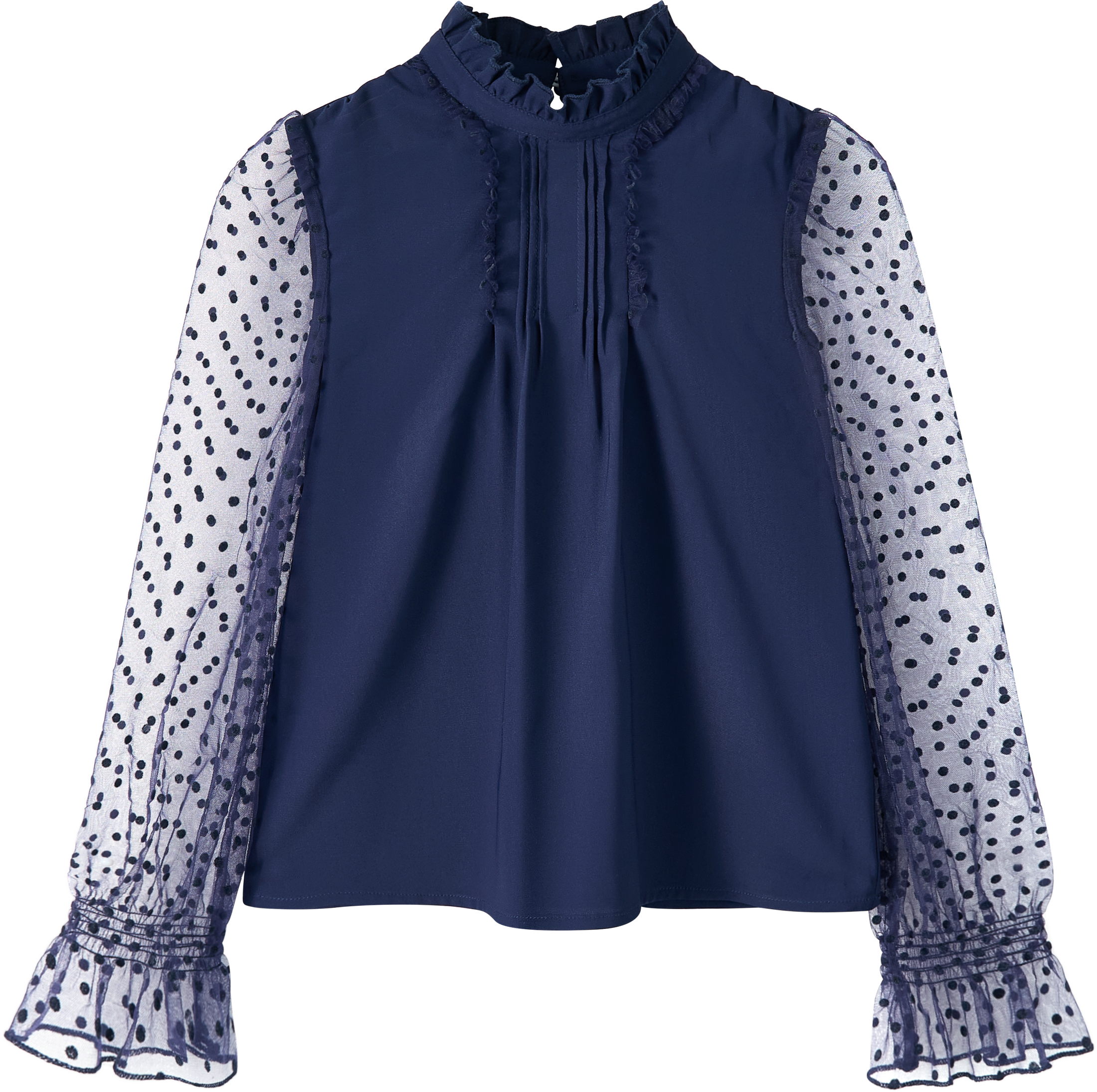 Girls Long Sleeve Shirts Chiffon Blouses with Polka Dot