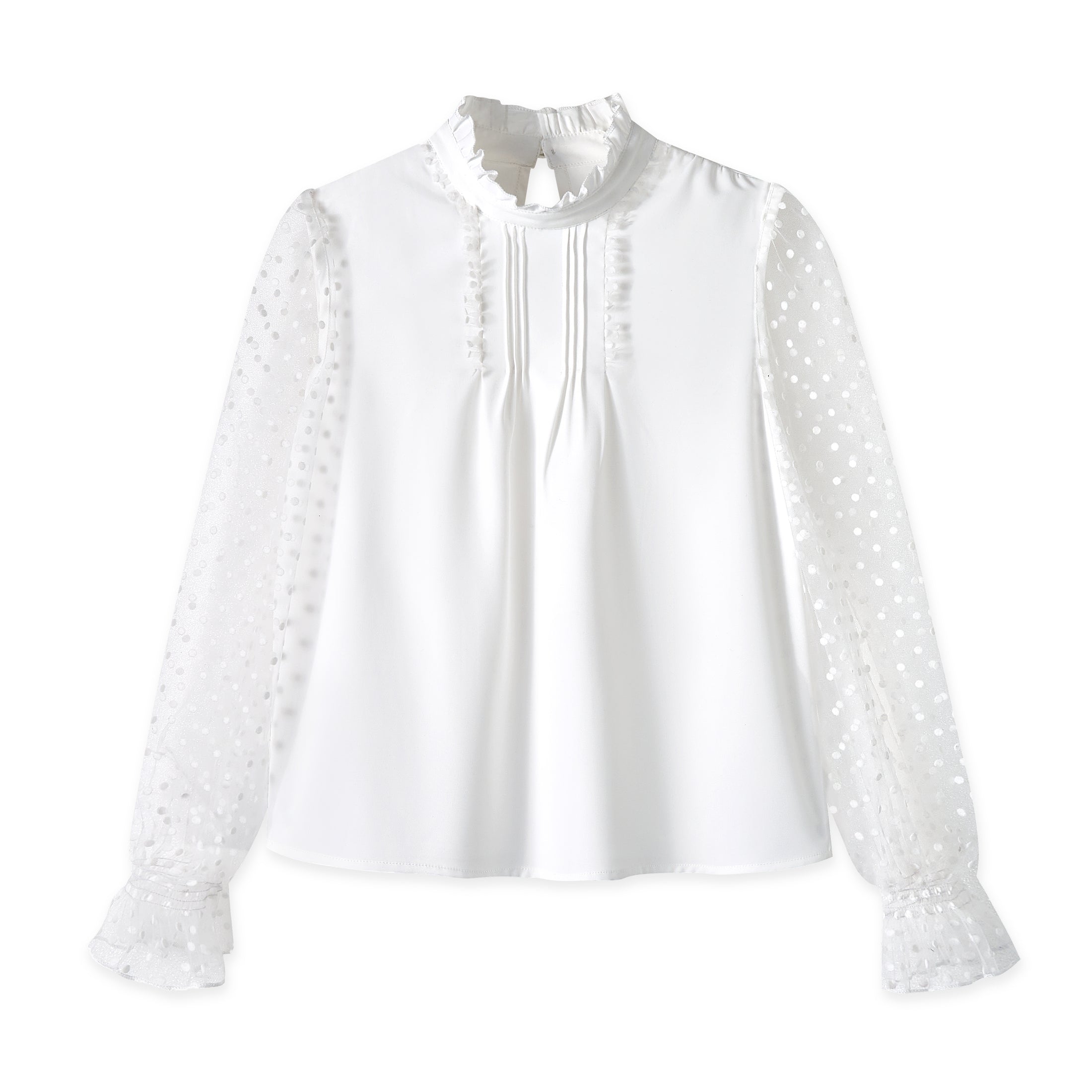 Girls Long Sleeve Shirts Chiffon Blouses with Polka Dot