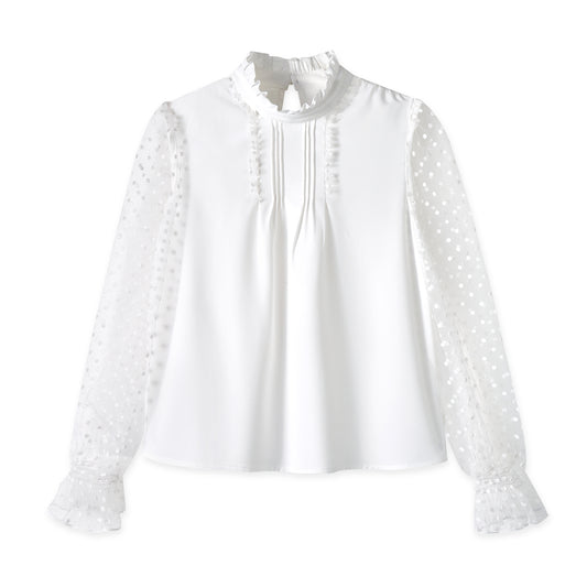 Girls Long Sleeve Shirts Chiffon Blouses with Polka Dot