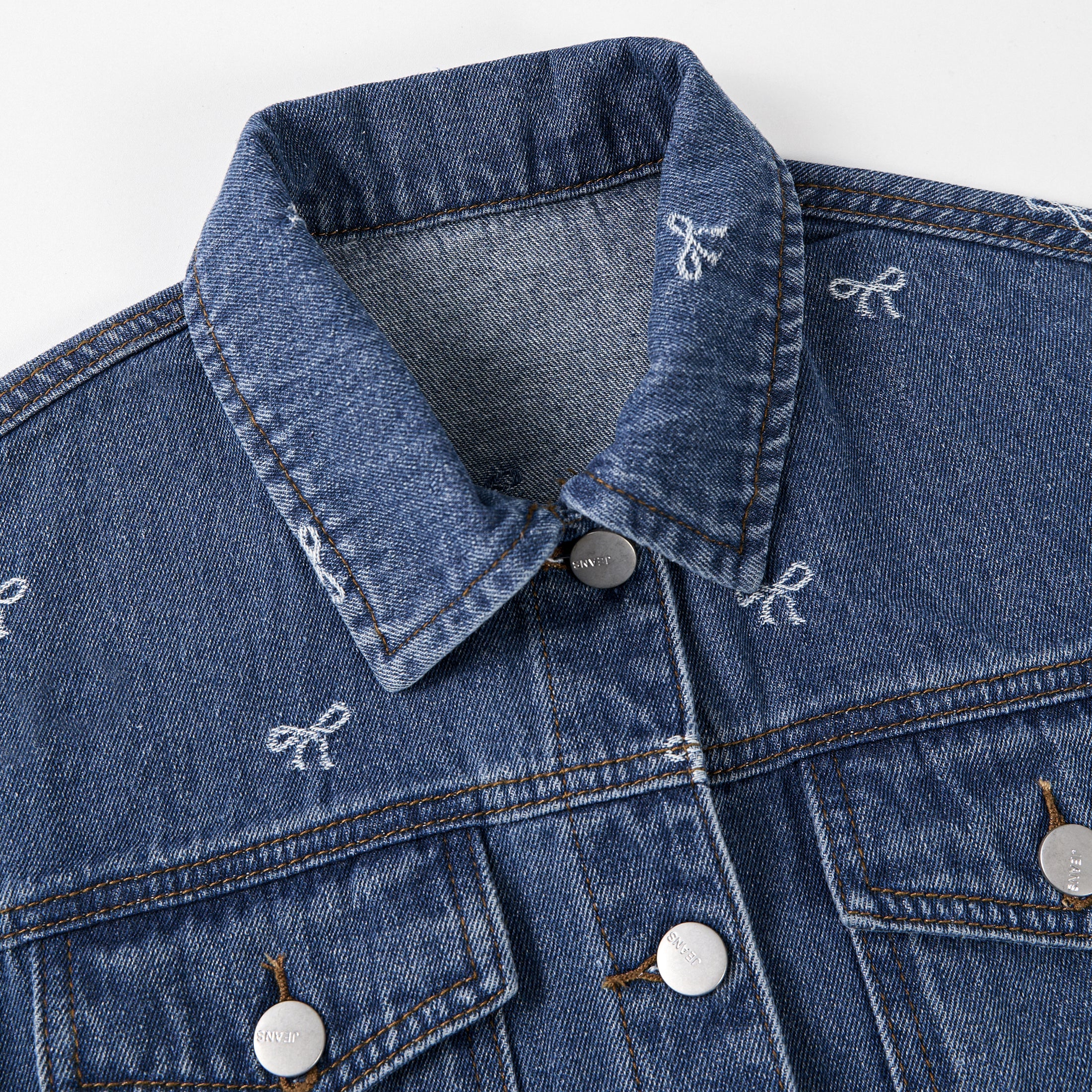 Rolanko Denim Jacket With All Over Embroidered Bow