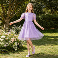Load image into Gallery viewer, Rolanko Girls Contrast Mesh Ruffle Crew Neck Elegant Flower Wedding Prom Summer Dress
