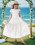 Load image into Gallery viewer, Rolanko Girls Boho Lace Ruffle Sleeve Tiered Flower Maxi Dress with Lining
