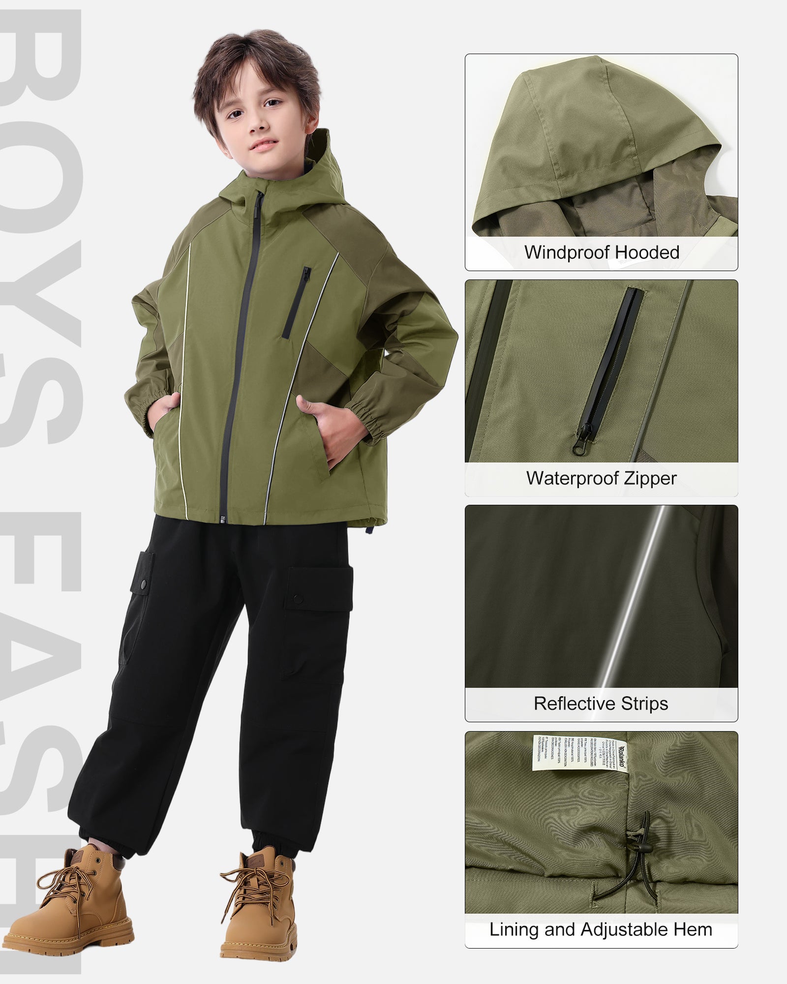Boys Rain Jacket Waterproof Windbreaker