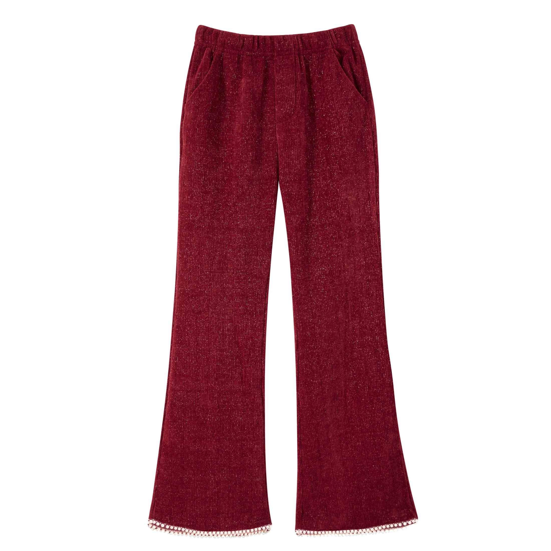 Rolanko Girls Chenille Silver Threaded with Pearls Sparkly Corduroy Flare Trousers