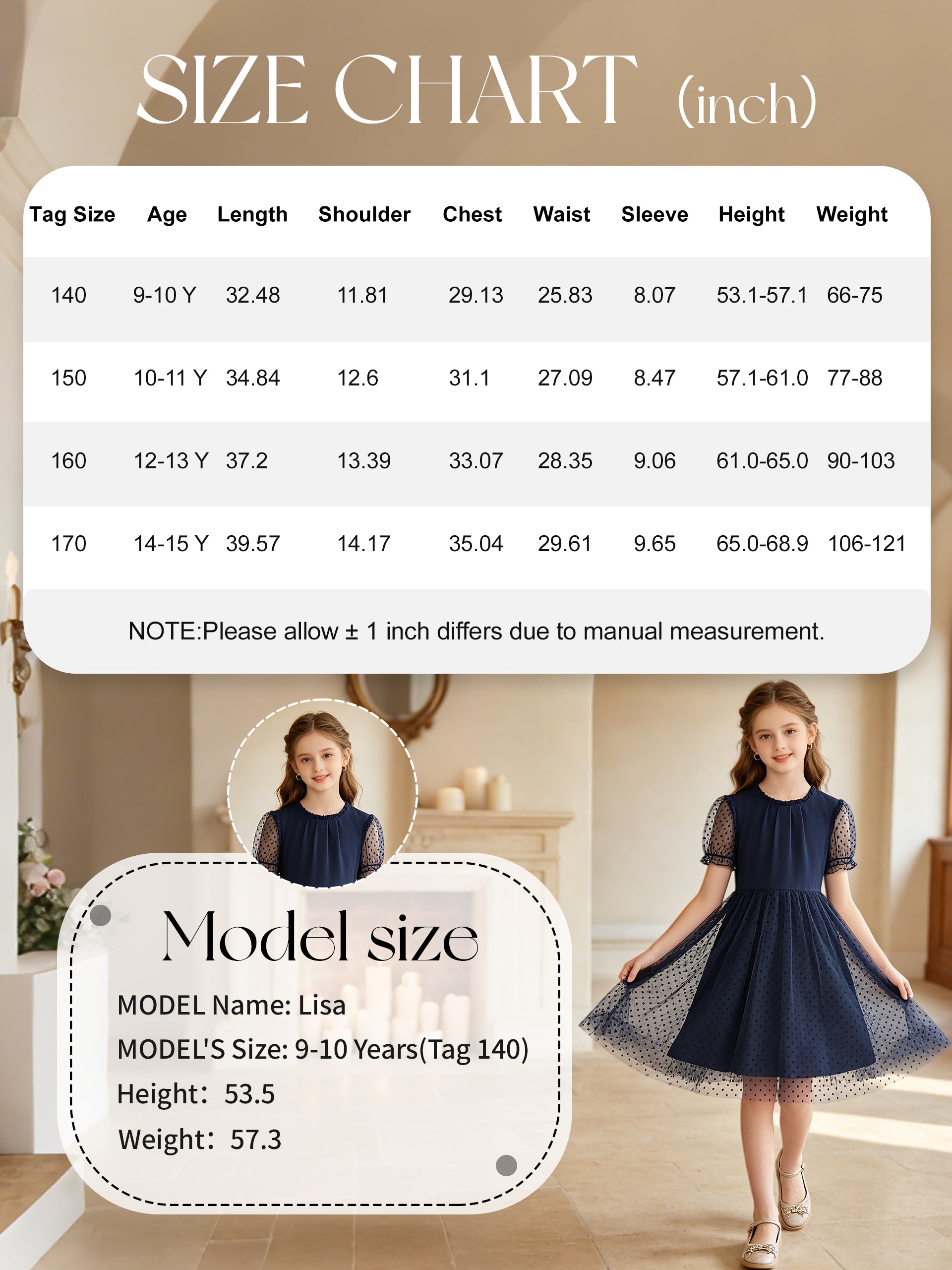 Rolanko Girls Contrast Mesh Ruffle Crew Neck Elegant Flower Wedding Prom Summer Dress