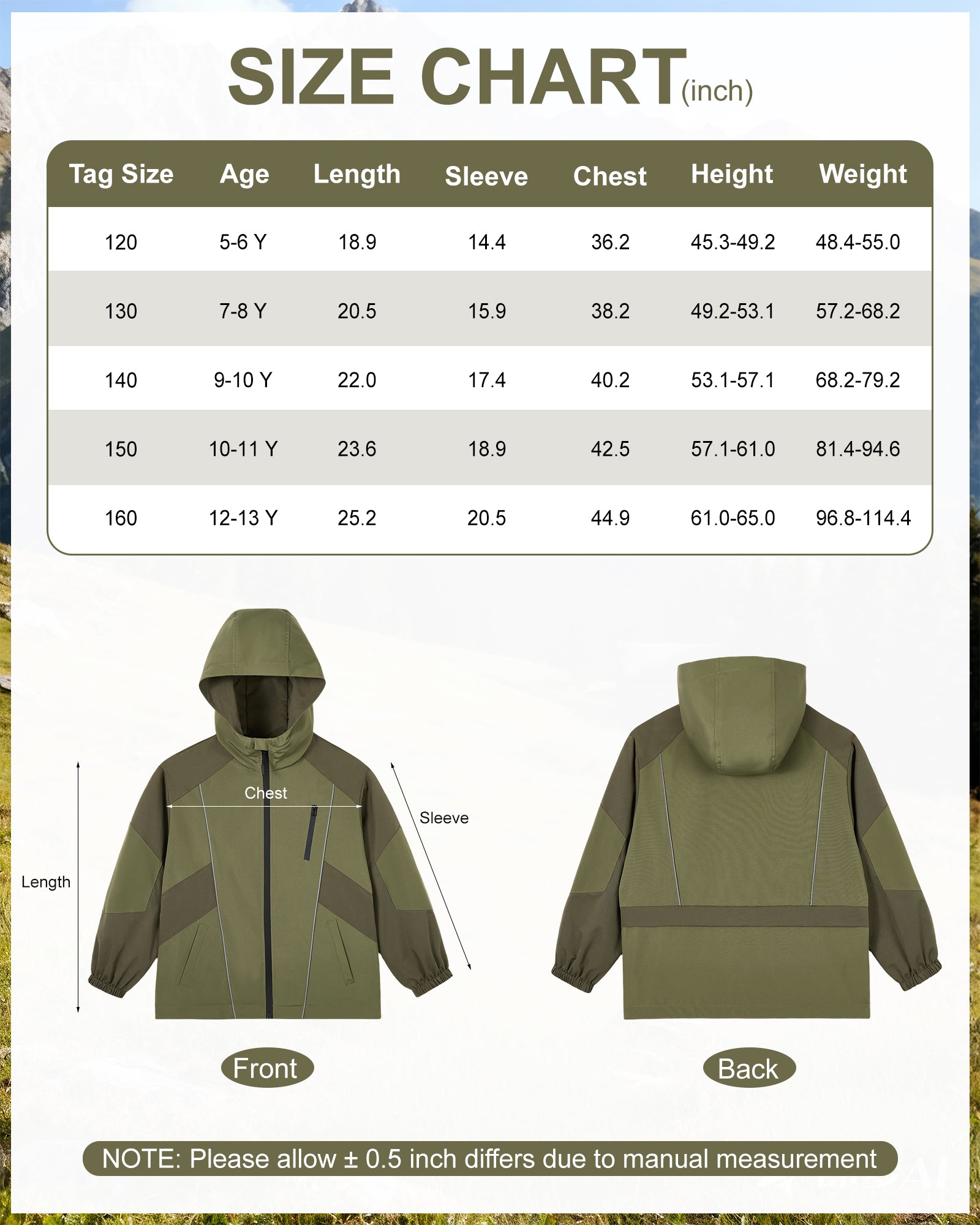 Boys Rain Jacket Waterproof Windbreaker