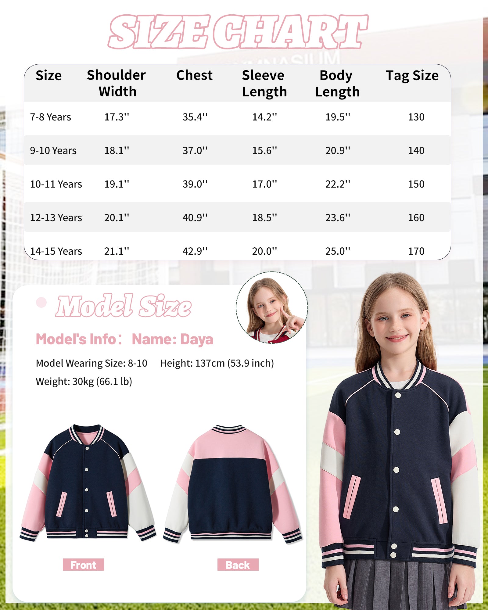 Girls Varsity Jackets Baseball Bomber Color Block Jacket Outwear With Pockets