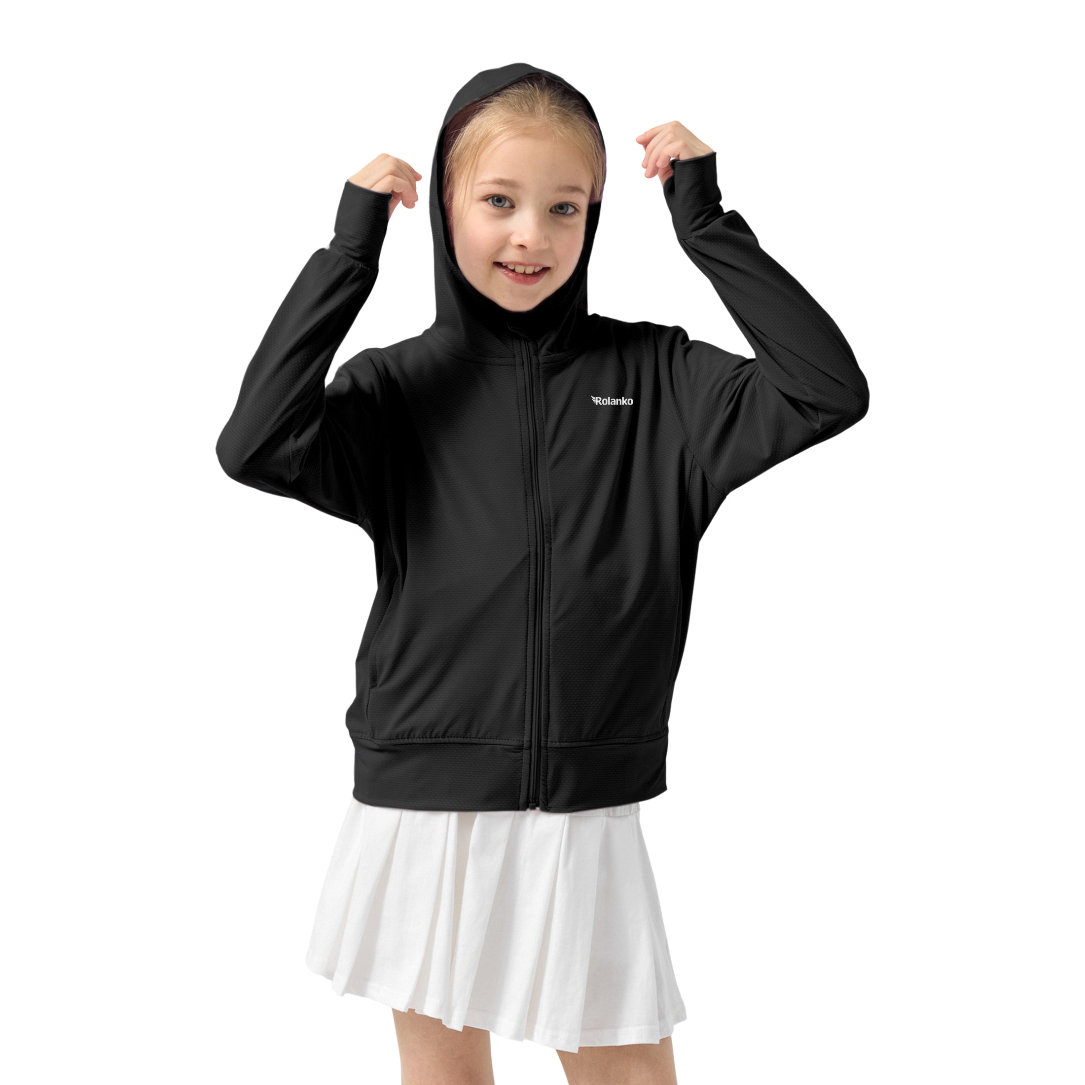 Rolanko Kids Zip Up Sun Hoodie UPF50+ with Thumbholes