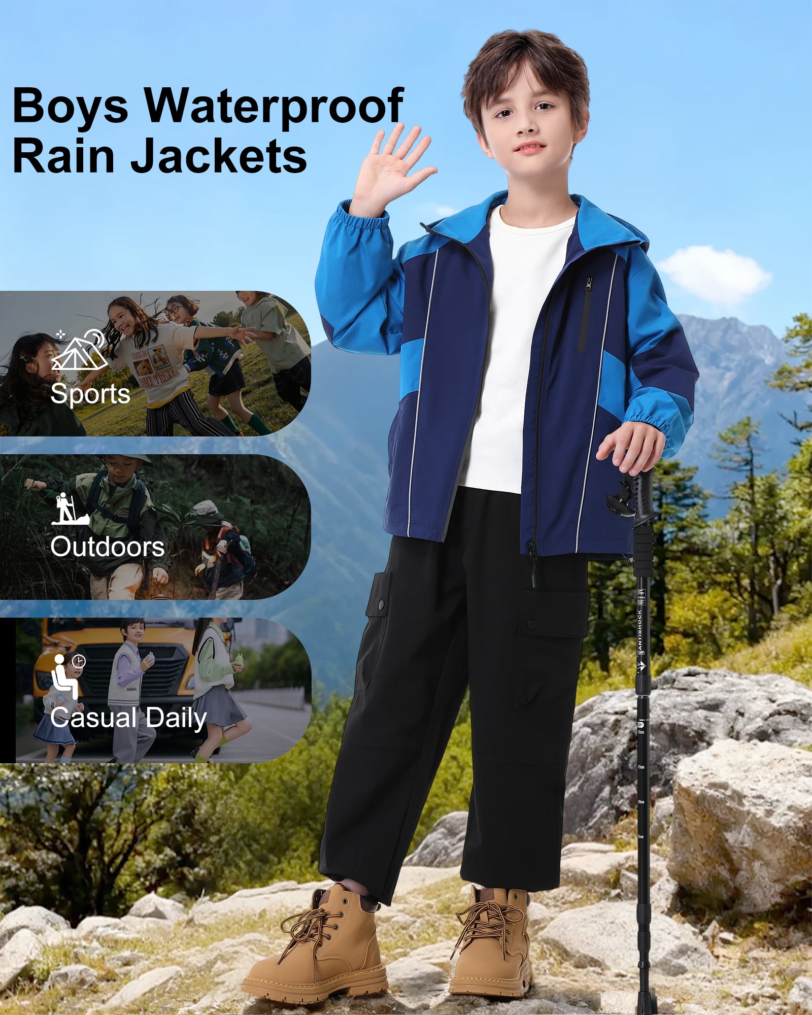 Boys Rain Jacket Waterproof Windbreaker