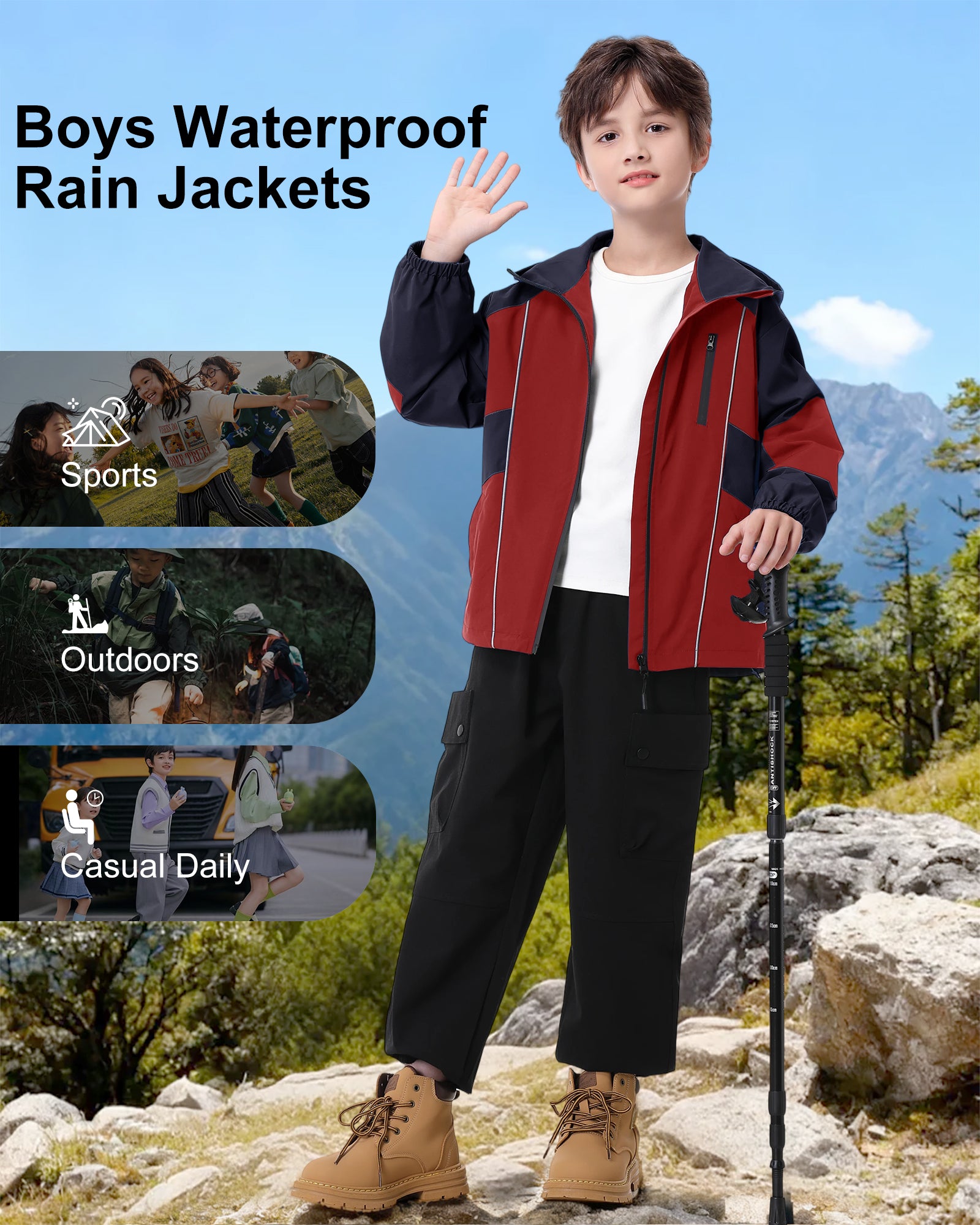 Boys Rain Jacket Waterproof Windbreaker