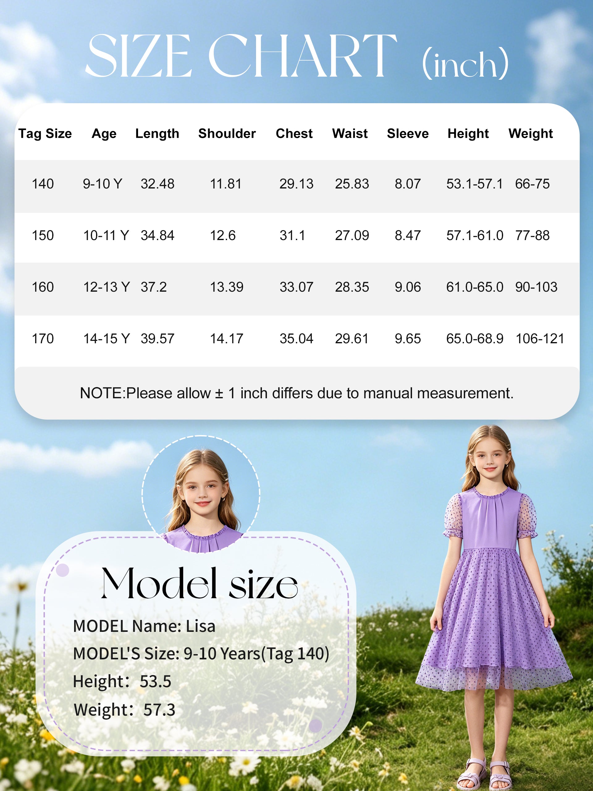 Rolanko Girls Contrast Mesh Ruffle Crew Neck Elegant Flower Wedding Prom Summer Dress