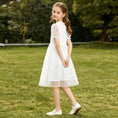 Load image into Gallery viewer, Rolanko Girls Contrast Mesh Ruffle Crew Neck Elegant Flower Wedding Prom Summer Dress
