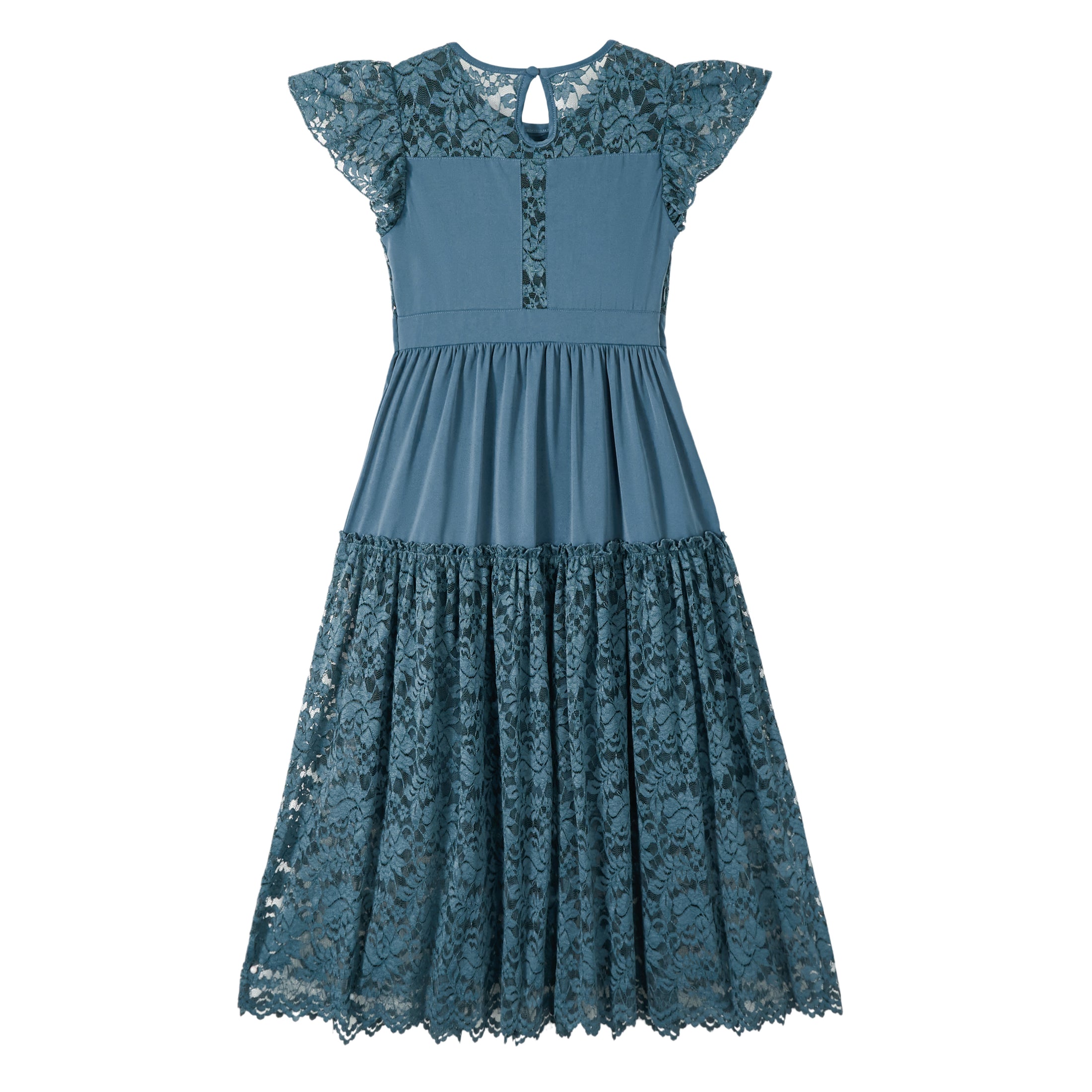 Rolanko Girls Boho Lace Ruffle Sleeve Tiered Flower Maxi Dress with Lining
