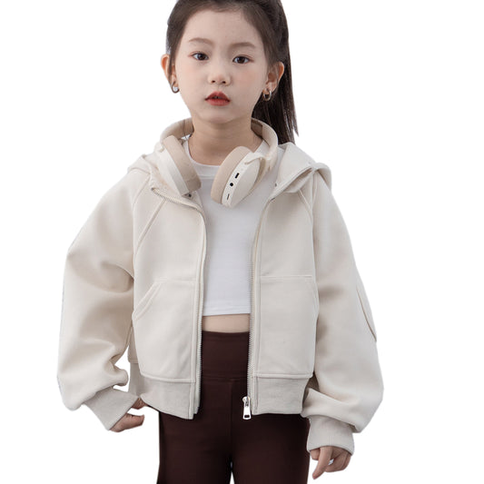 Girls Zip Up Hoodies Cropped with Pocket