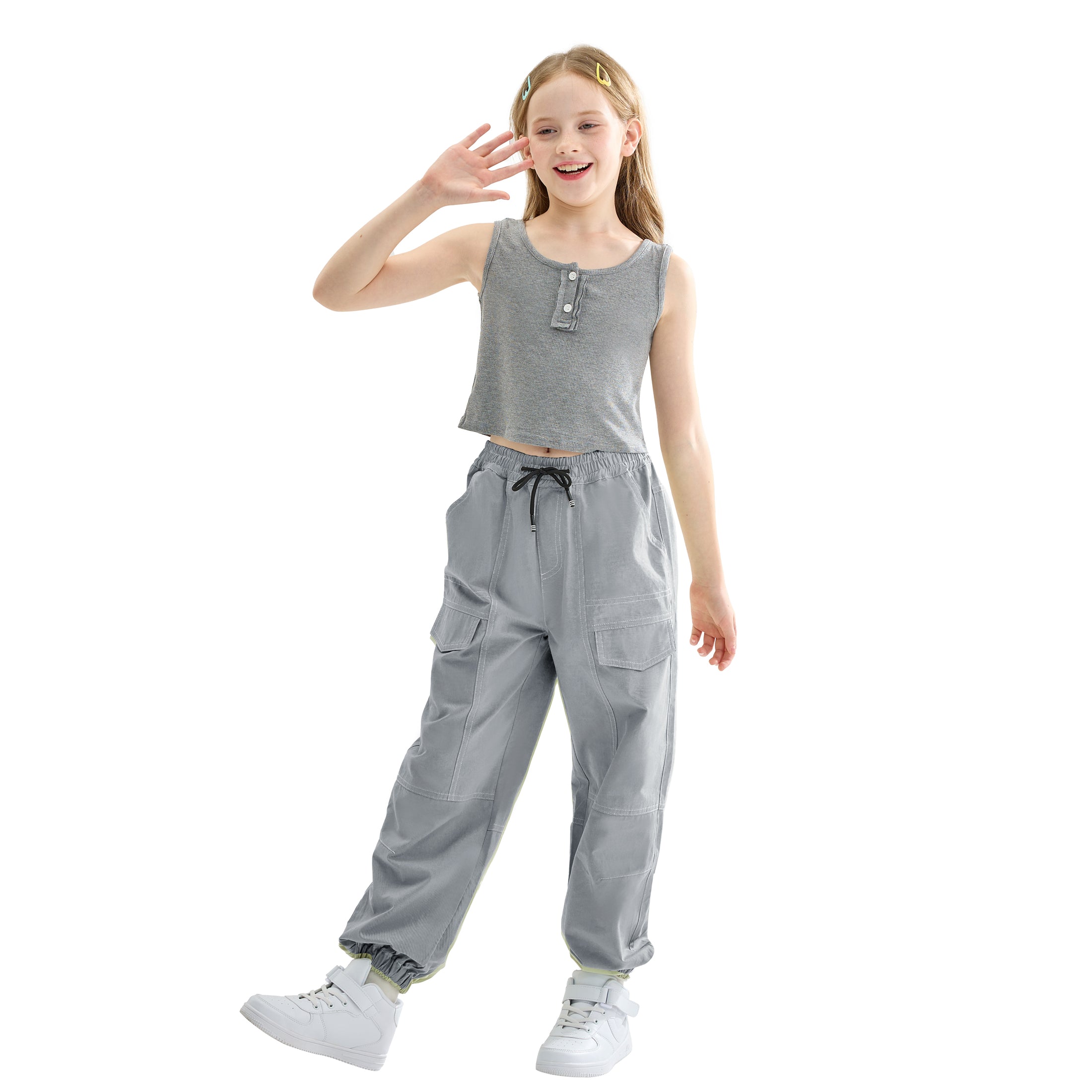 Rolanko Girls Loose Streetwear Hip Hop Dance Cotton Cargo Jogger Pants