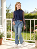 Load image into Gallery viewer, Girls Long Sleeve Shirts Chiffon Blouses with Polka Dot
