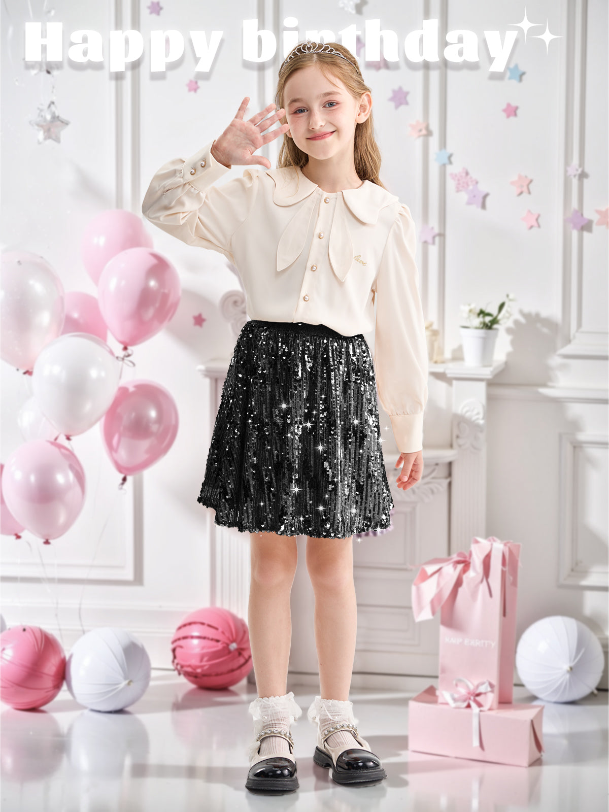 Rolanko Girls Sequin Elastic Waist Glitter Sparkly Skirt