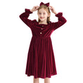 Load image into Gallery viewer, Rolanko Girls Velvet Dress Square Neck Long Sleeve Dress with Pockets
