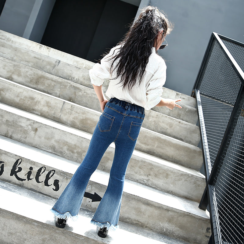 Girl's Blue Gradient Denim Flared Pants