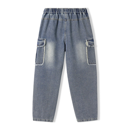 Boys Blue Raw Pocket Cargo Jeans