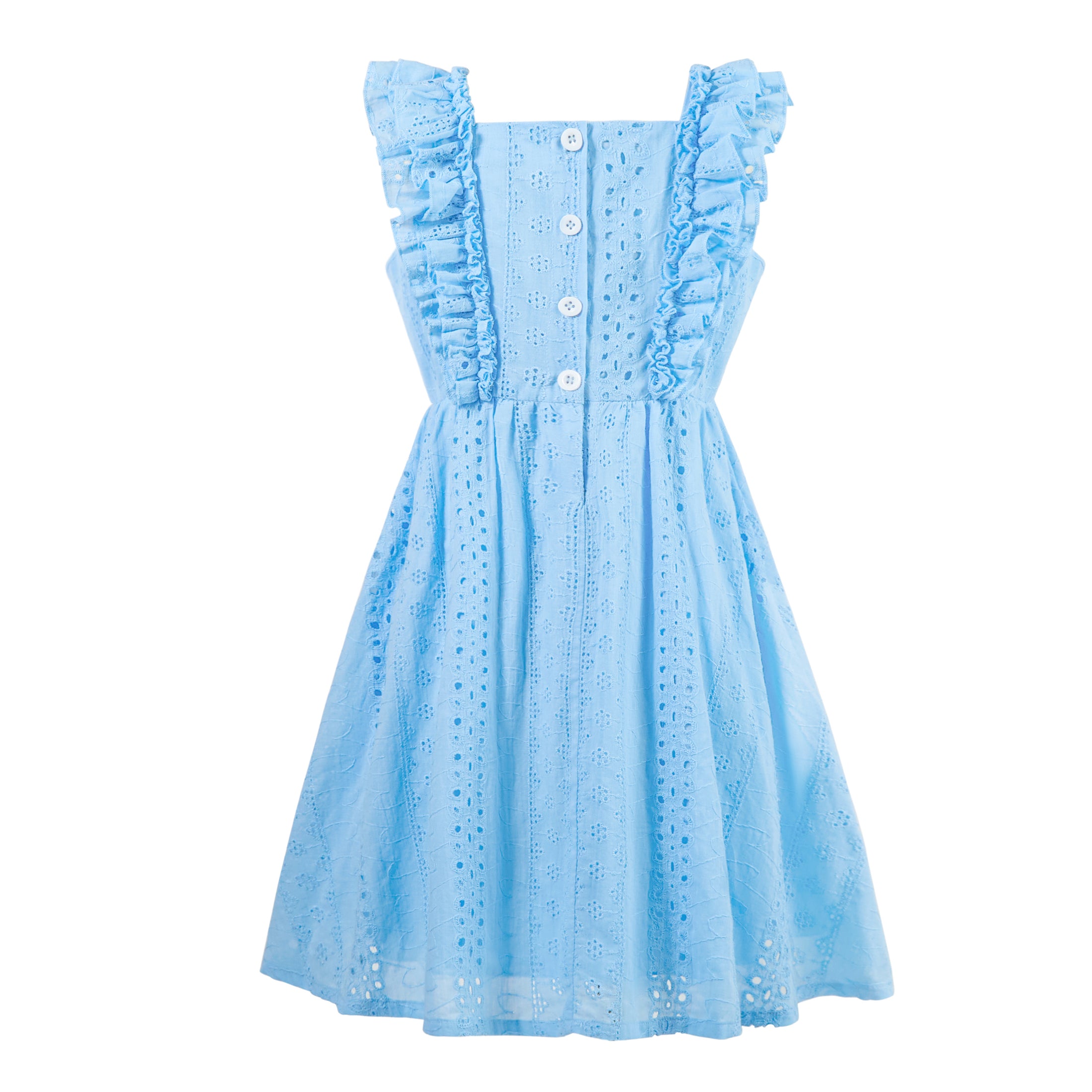 Rolanko Girls Ruffle Sleeve Square Neck Hollow Out Eyelet A Line Beach Vacation dress