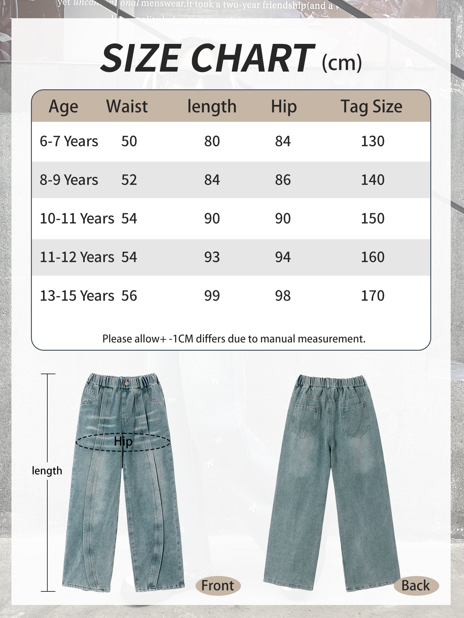 Girls Pressed Denim Wide Leg Pants