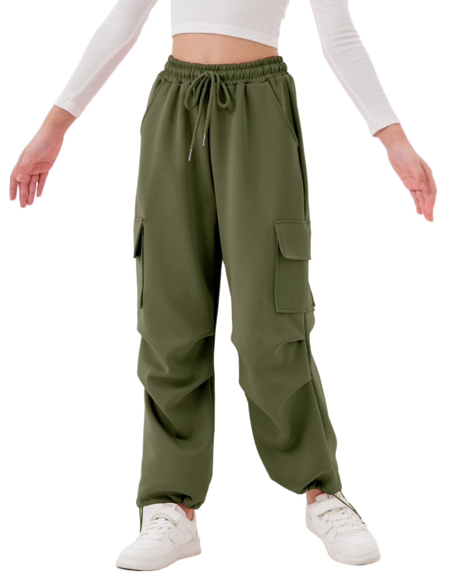 Girls Wide Leg Cargo Sweatpants with Pockets