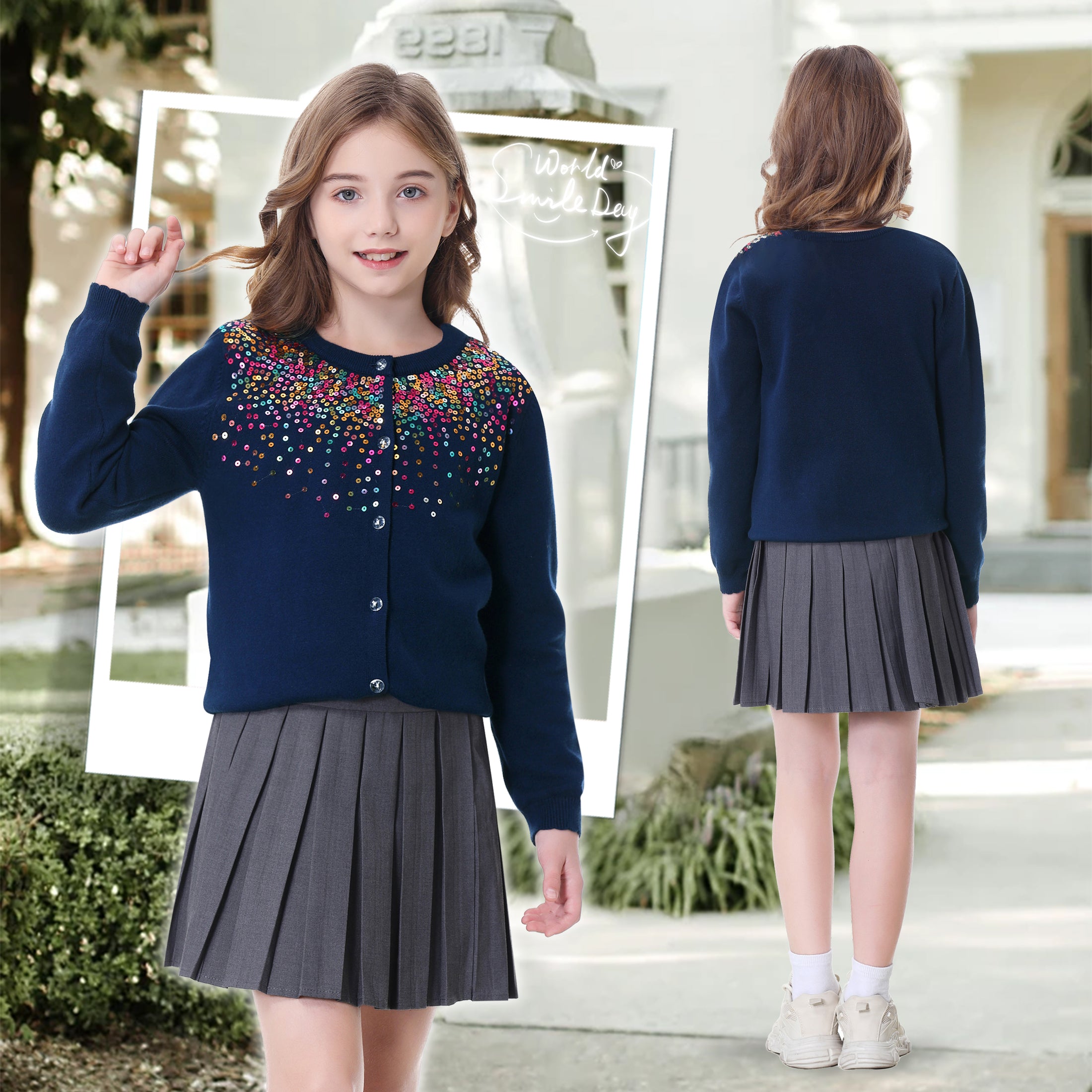 Girls Cardigan Sparkling Sequin Kids Knit Button Up Sweater Long Sleeve