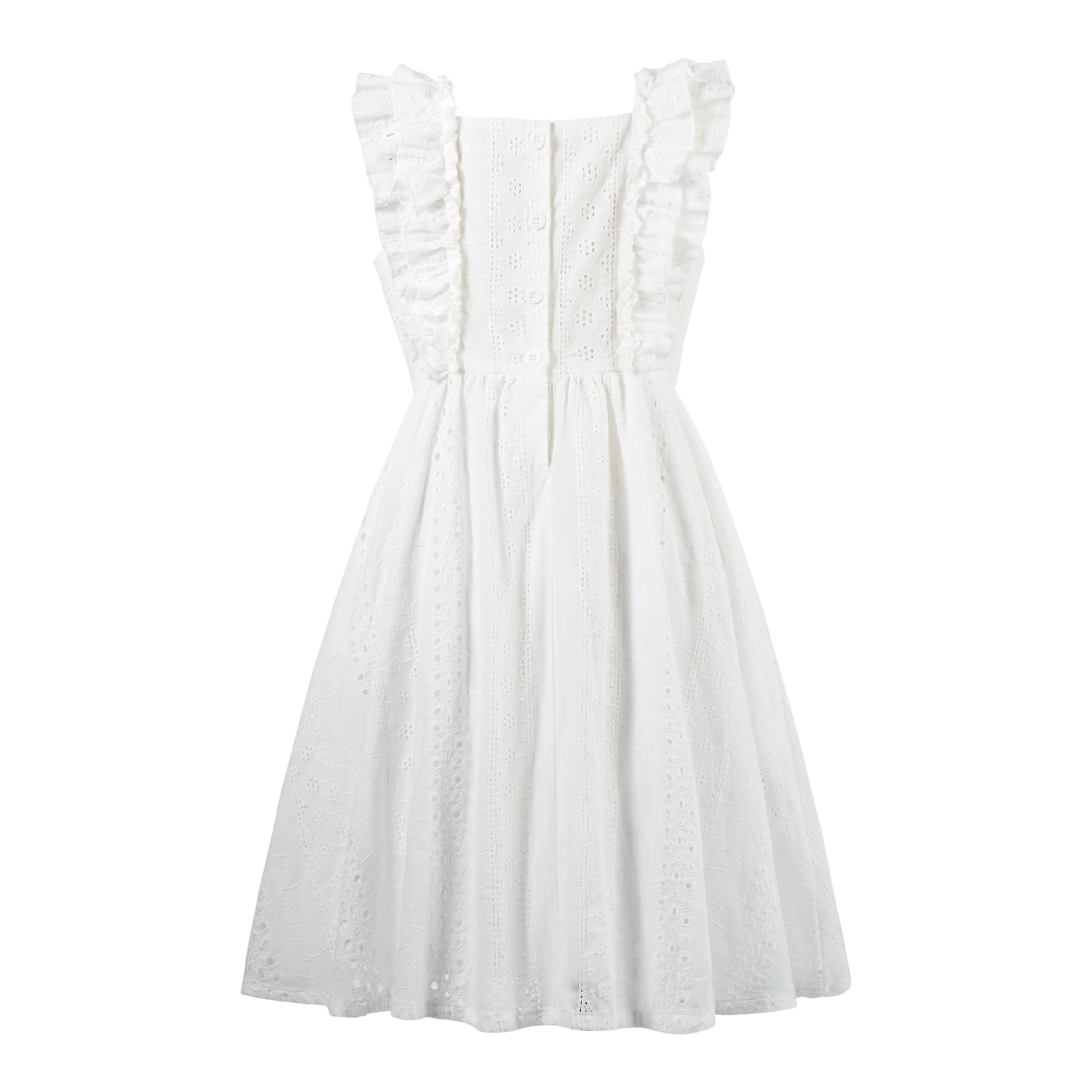 Rolanko Girls Ruffle Sleeve Square Neck Hollow Out Eyelet A Line Beach Vacation dress