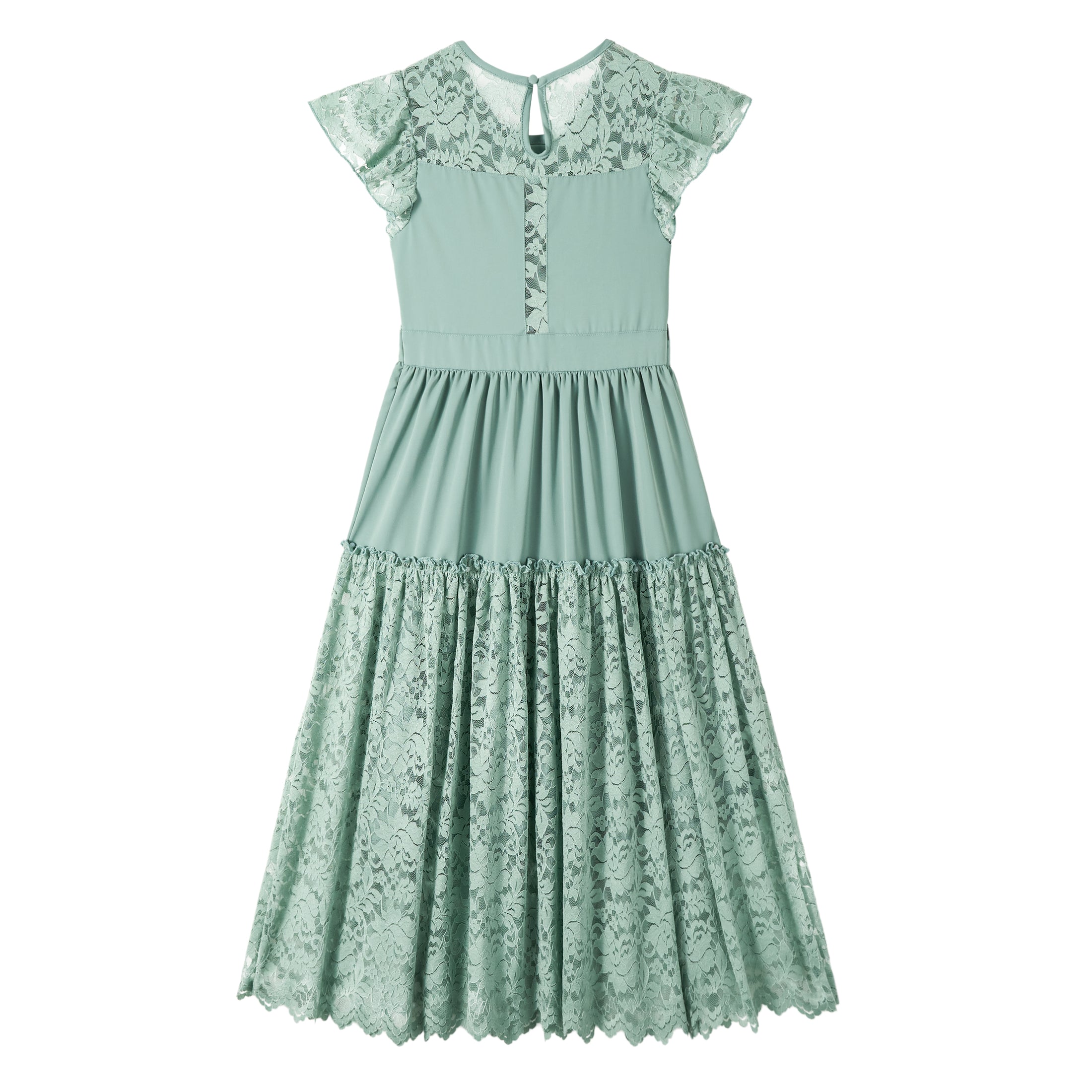 Rolanko Girls Boho Lace Ruffle Sleeve Tiered Flower Maxi Dress with Lining