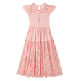 Load image into Gallery viewer, Rolanko Girls Boho Lace Ruffle Sleeve Tiered Flower Maxi Dress with Lining
