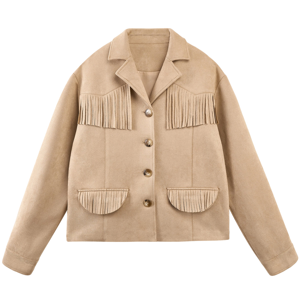 Girls Faux Suede Fringe Jacket Western Cropped Coat