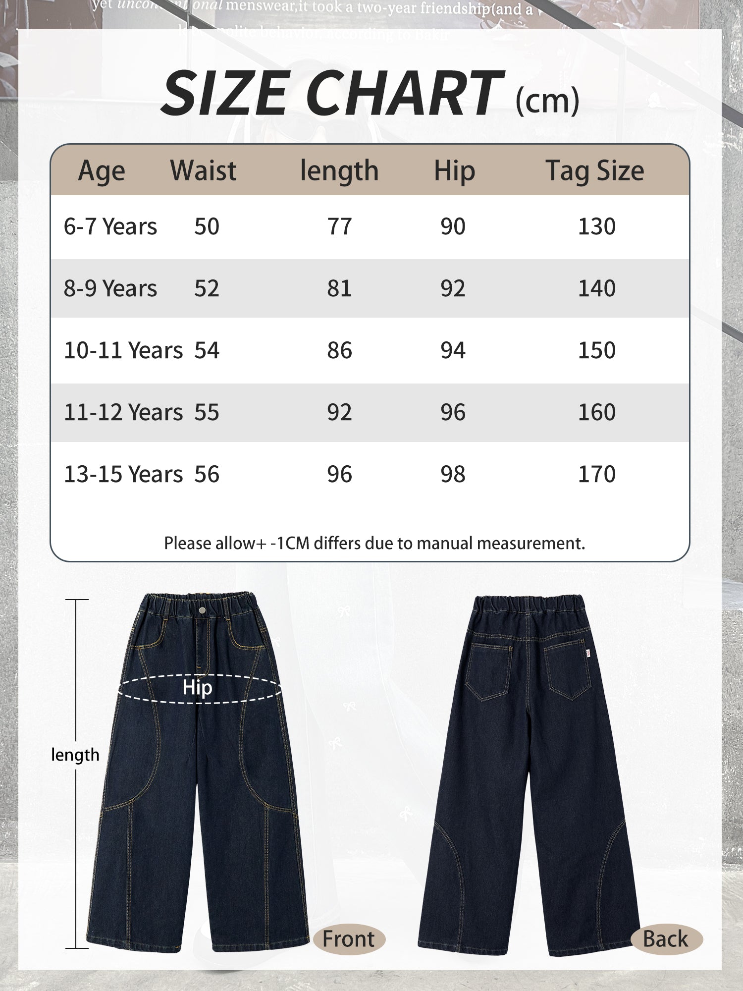 Girls Curved Topstitch Denim Blue Wide Leg Jeans