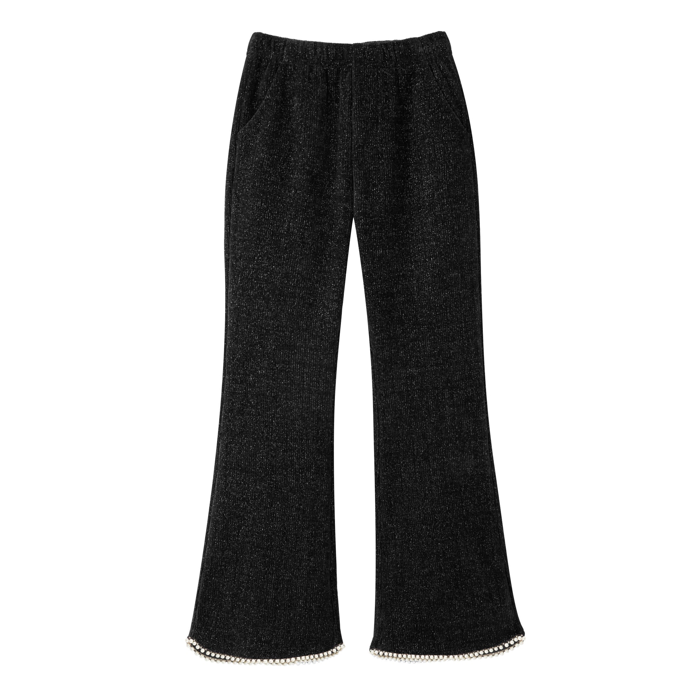 Rolanko Girls Chenille Silver Threaded with Pearls Sparkly Corduroy Flare Trousers