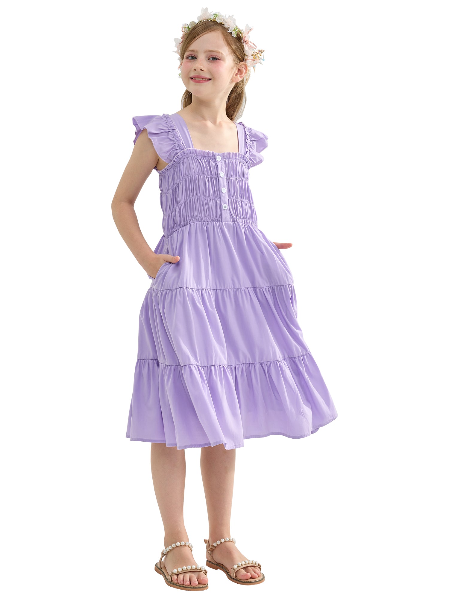 Rolanko Girls' Sleeveless Dress with Pockets