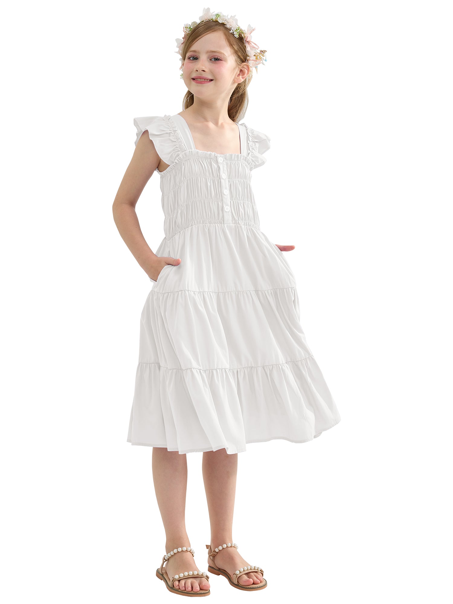 Rolanko Girls' Sleeveless Dress with Pockets