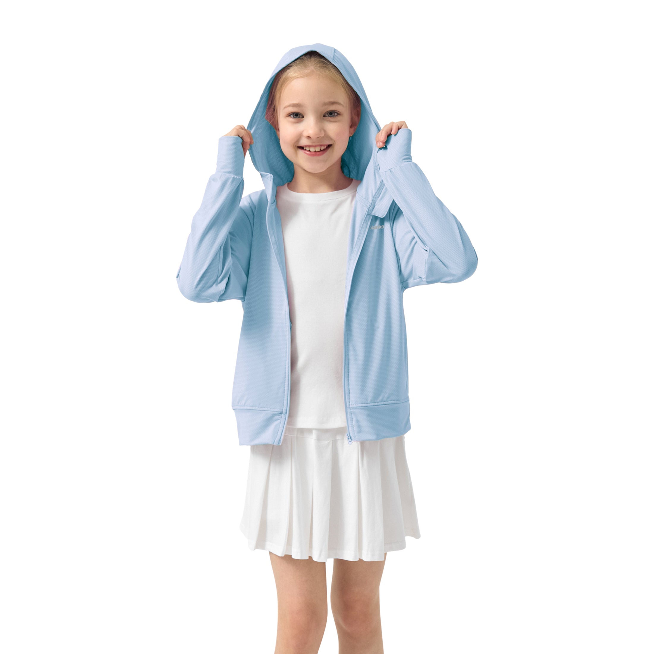 Rolanko Kids Zip Up Sun Hoodie UPF50+ with Thumbholes