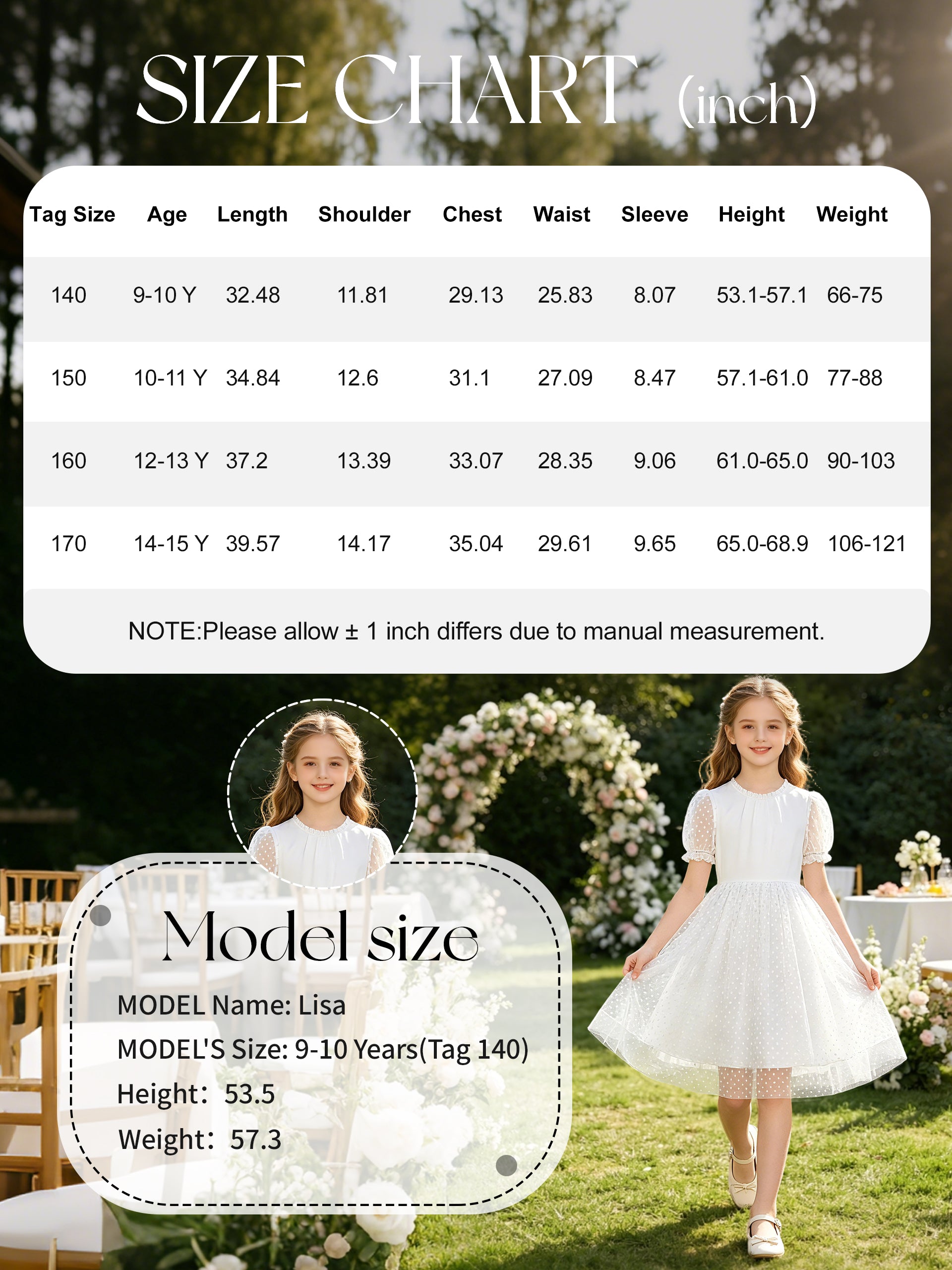 Rolanko Girls Contrast Mesh Ruffle Crew Neck Elegant Flower Wedding Prom Summer Dress