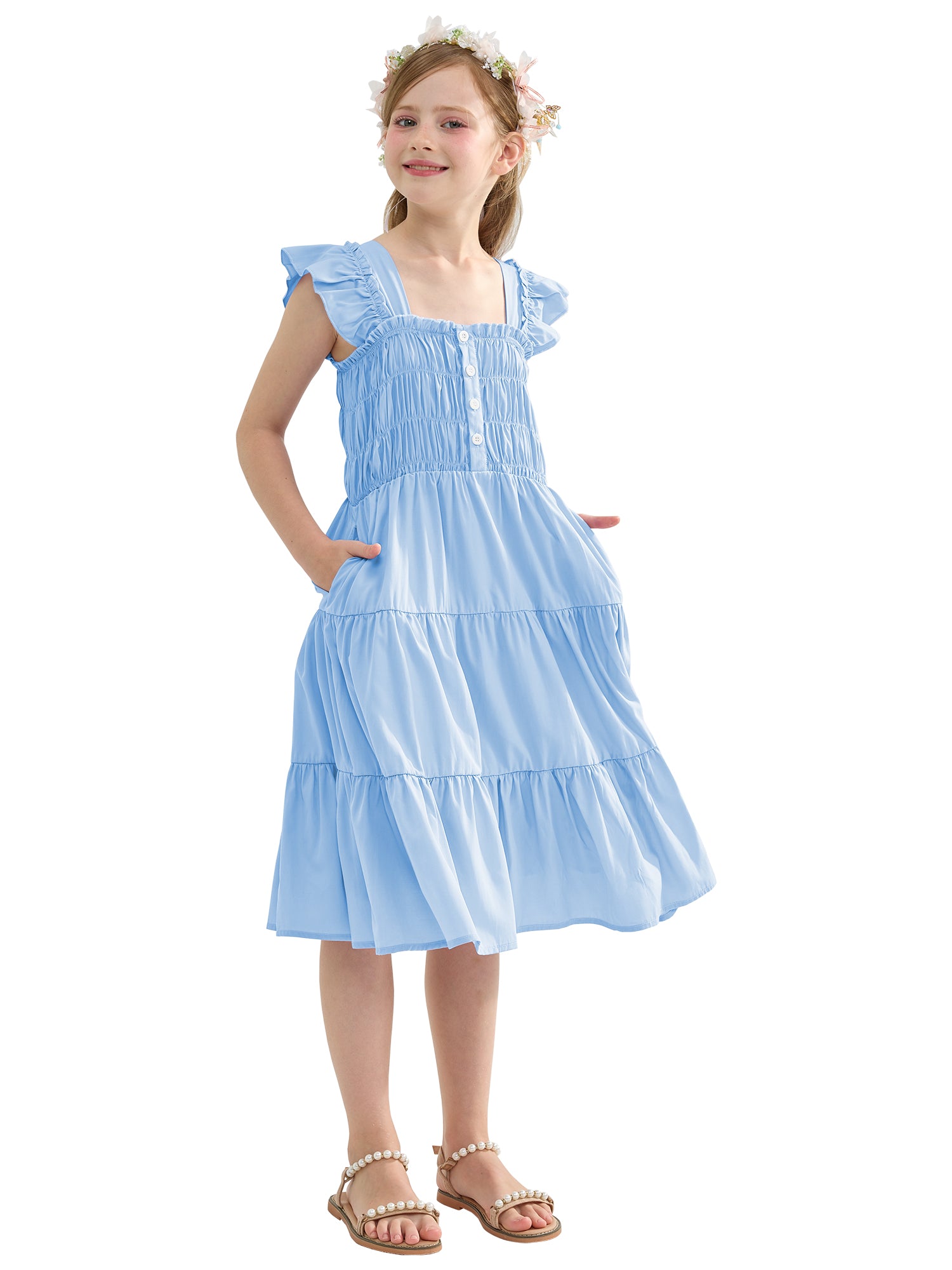 Rolanko Girls' Sleeveless Dress with Pockets