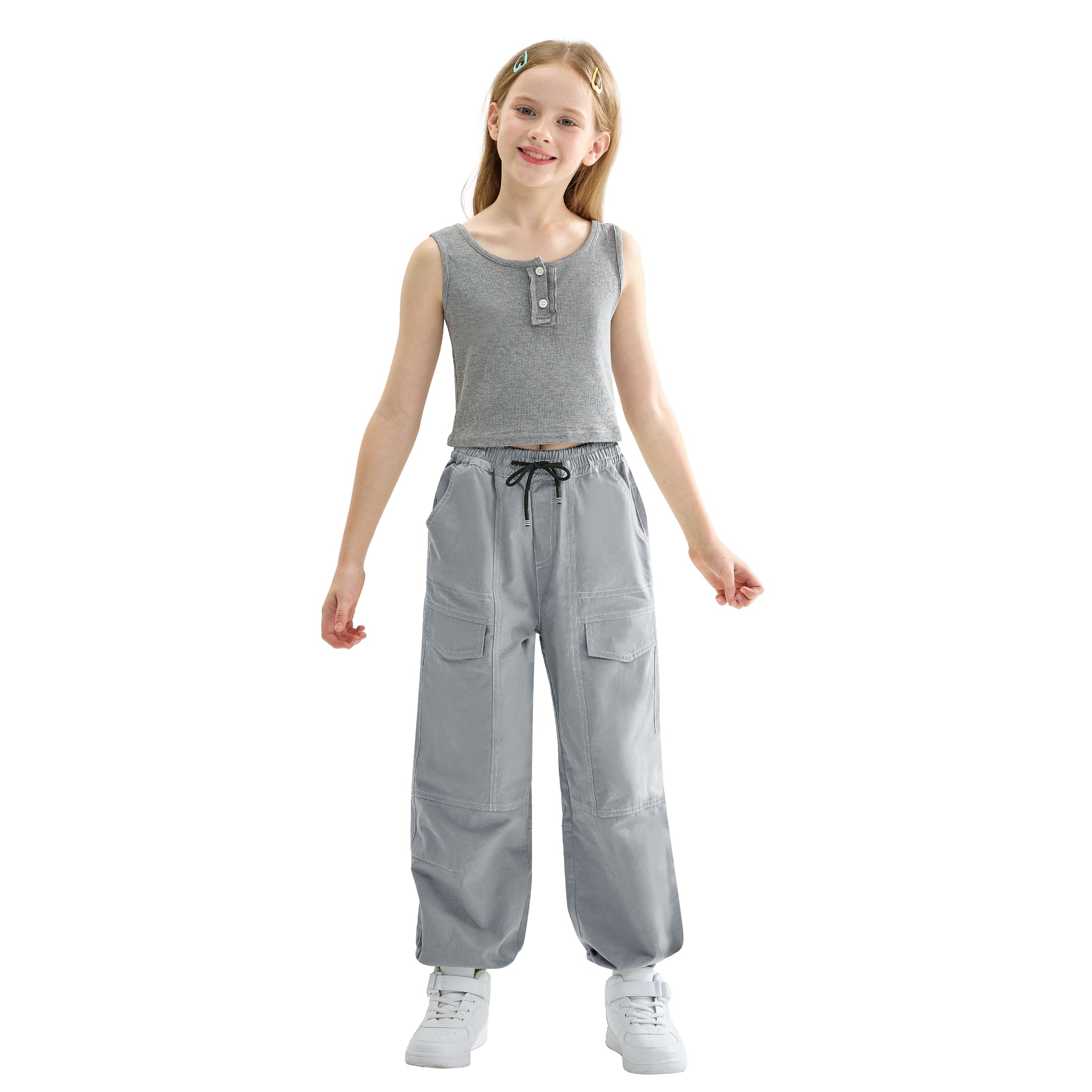 Rolanko Girls Loose Streetwear Hip Hop Dance Cotton Cargo Jogger Pants