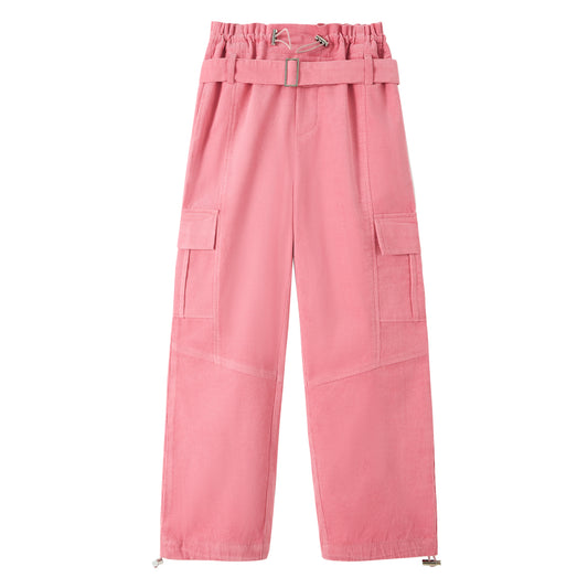 Girls Wide Leg Loose Cargo Pants with Belt