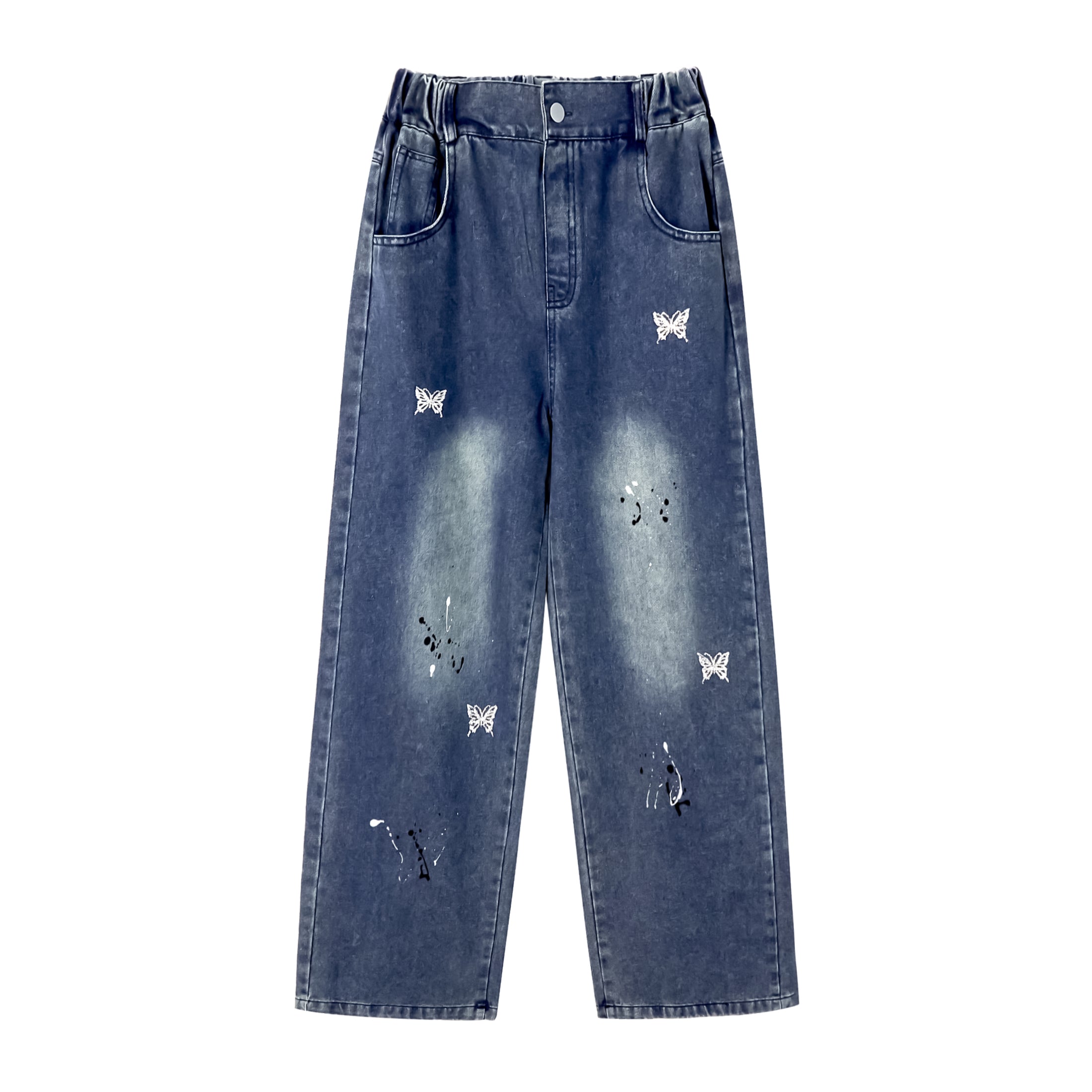 Girls Butterfly Print Loose Jeans